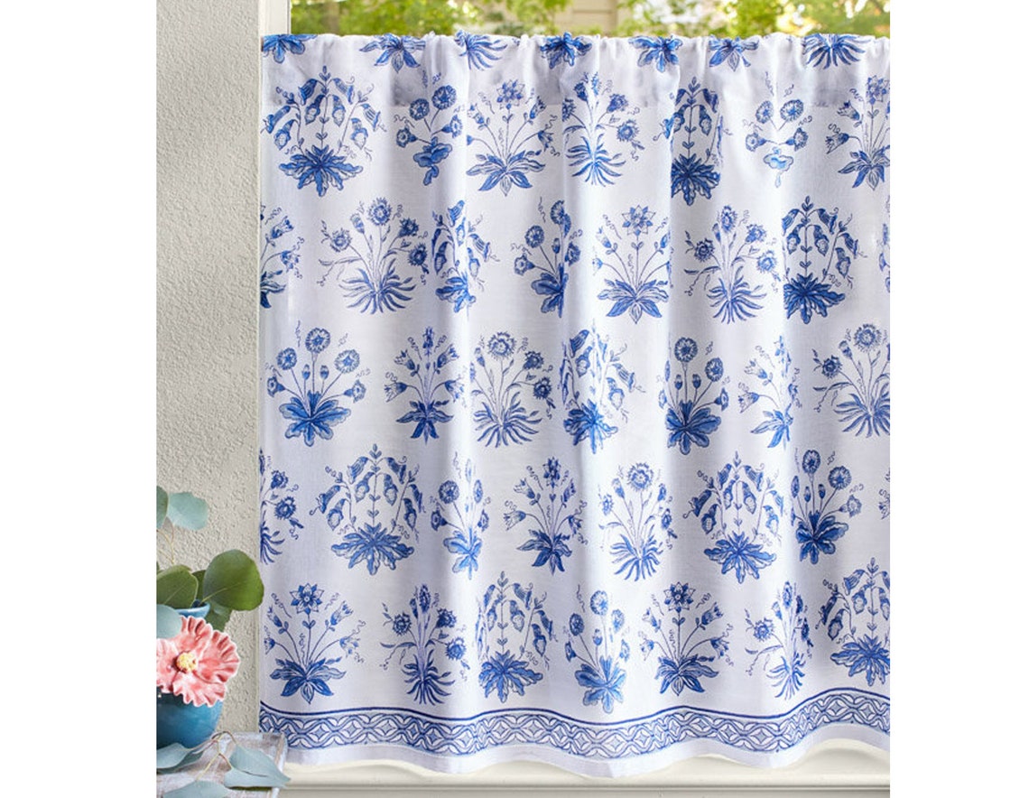 English Gardens Cafe Curtains for Kitchen Blue Cafe | Etsy
