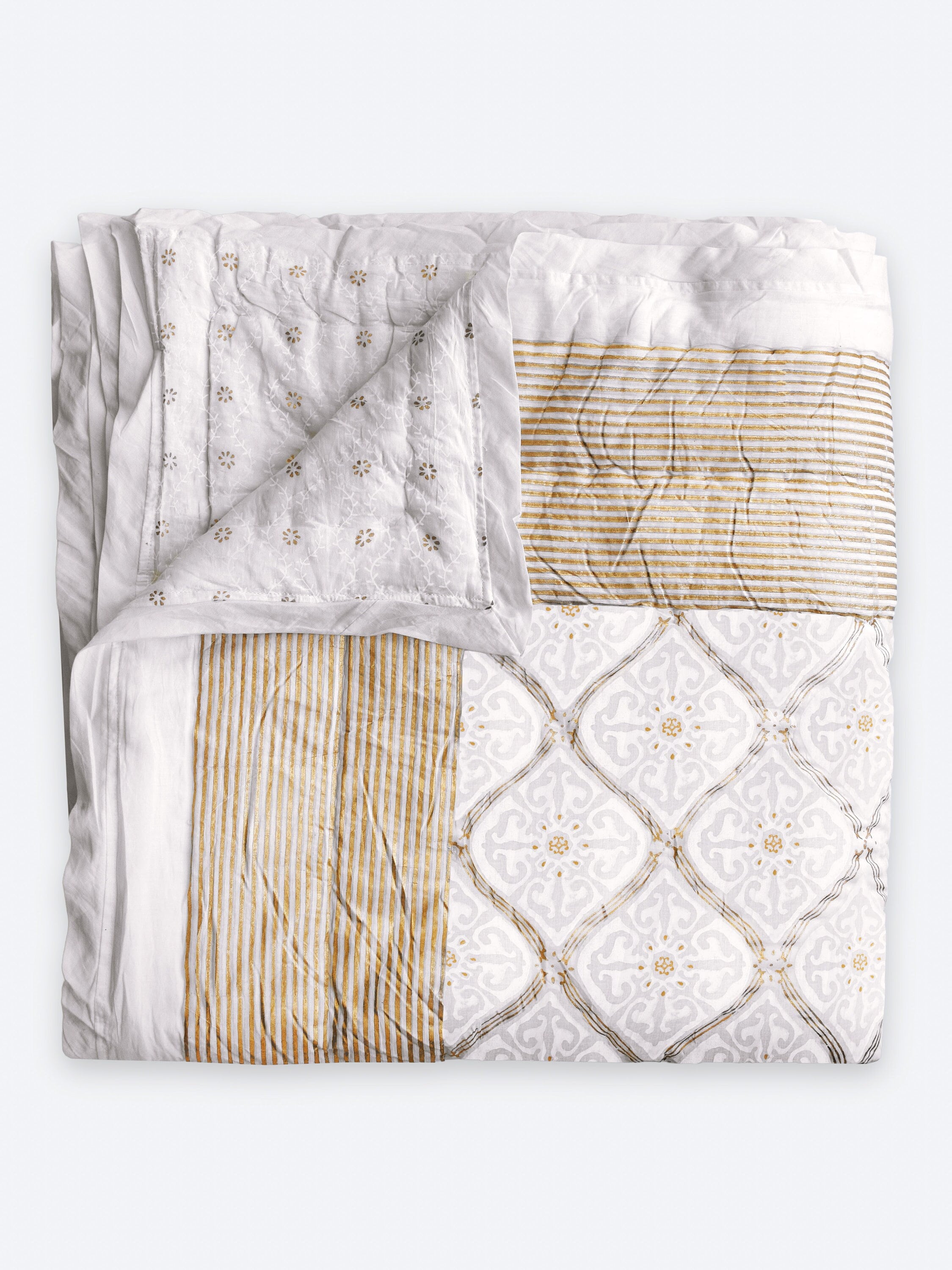Jaipuri Razai Quilt, Indian Block Printed Quilt, Luxury Quilting, Gift For Home, Handmade Quilt, Home Improvement, Minimalist ~Vanilla Glace