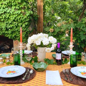 Orange Tablecloth, Rectangle Tablecloth, Indian Block Print, Kantha Table Cloth, Kitchen Gift, Gift For Grandparent~ Indian Summer image 2