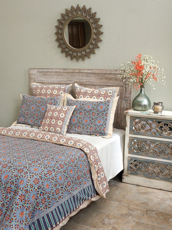Mosaique Bleue Moroccan Tile Print Duvet Cover Block Etsy