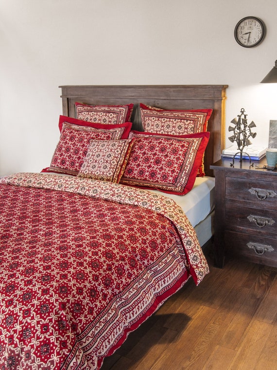 Ruby Kilim Rustic Red Black Cotton Duvet Cover Etsy