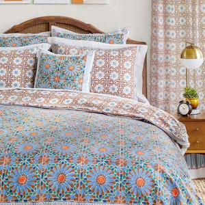 Moroccan Duvet Cover, Indian Block Printed Duvet Cover, Kantha Duvet Cover, Duvet Cover, Cottagecore Duvet Cover - Mosaique Bleue