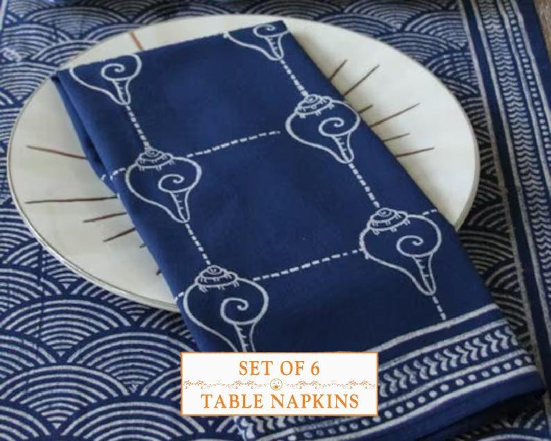 Blue Seaside Shell Dinner Table Napkins - Reusable and Sustainable ...