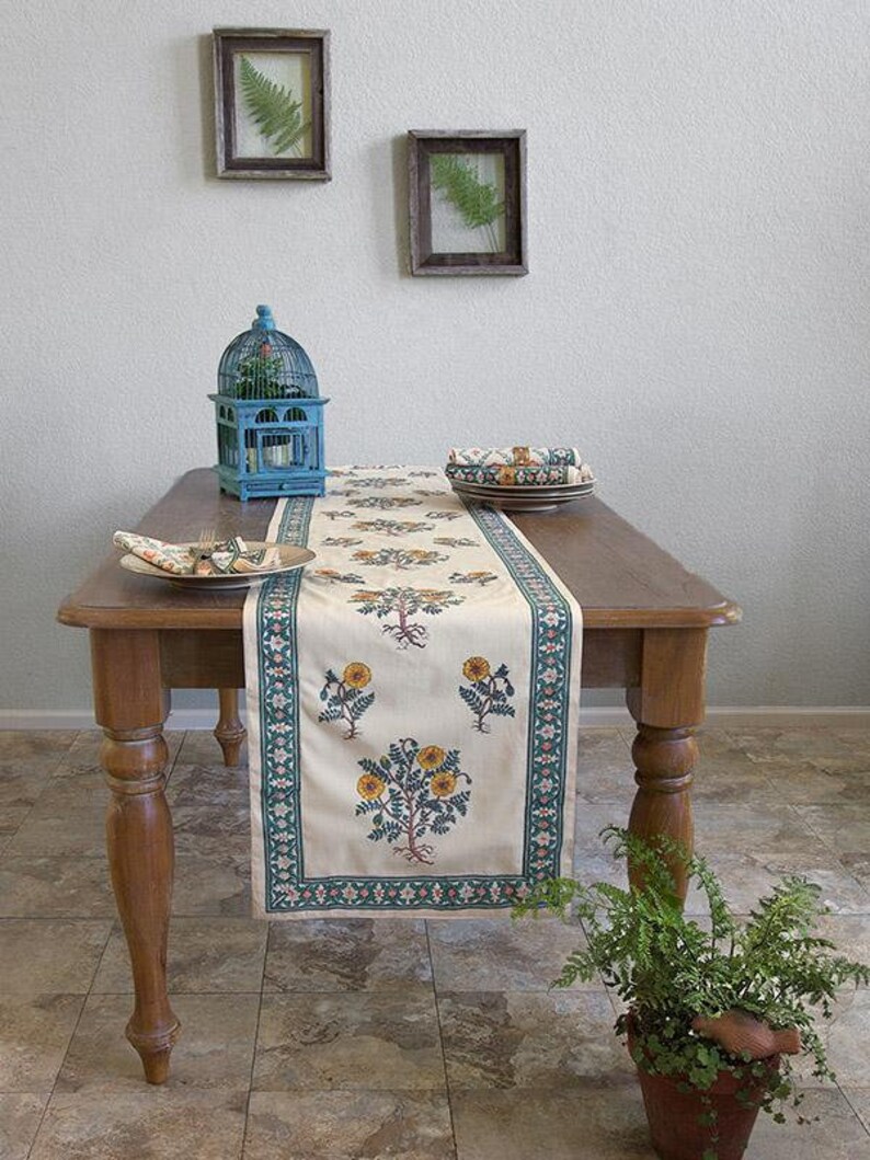 Wild Poppies ~ French Country Yellow Botanical Table Runner