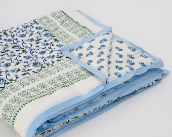 Jaipuri Razai Quilt, King Size, Bedding Quilt, Reversible Quilt, Indian Block Print, Handmade Gift, Home Improvement, Farmhouse ~Moonlit Taj
