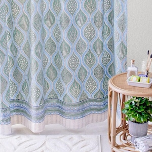 72x72 Extra Long Shower Curtains, Buttonhole Curtain, Moroccan Cotton Curtain, Floral Curtains, Bathroom, Summer Hosting ~ Woodland Ferns CP Woodland Ferns