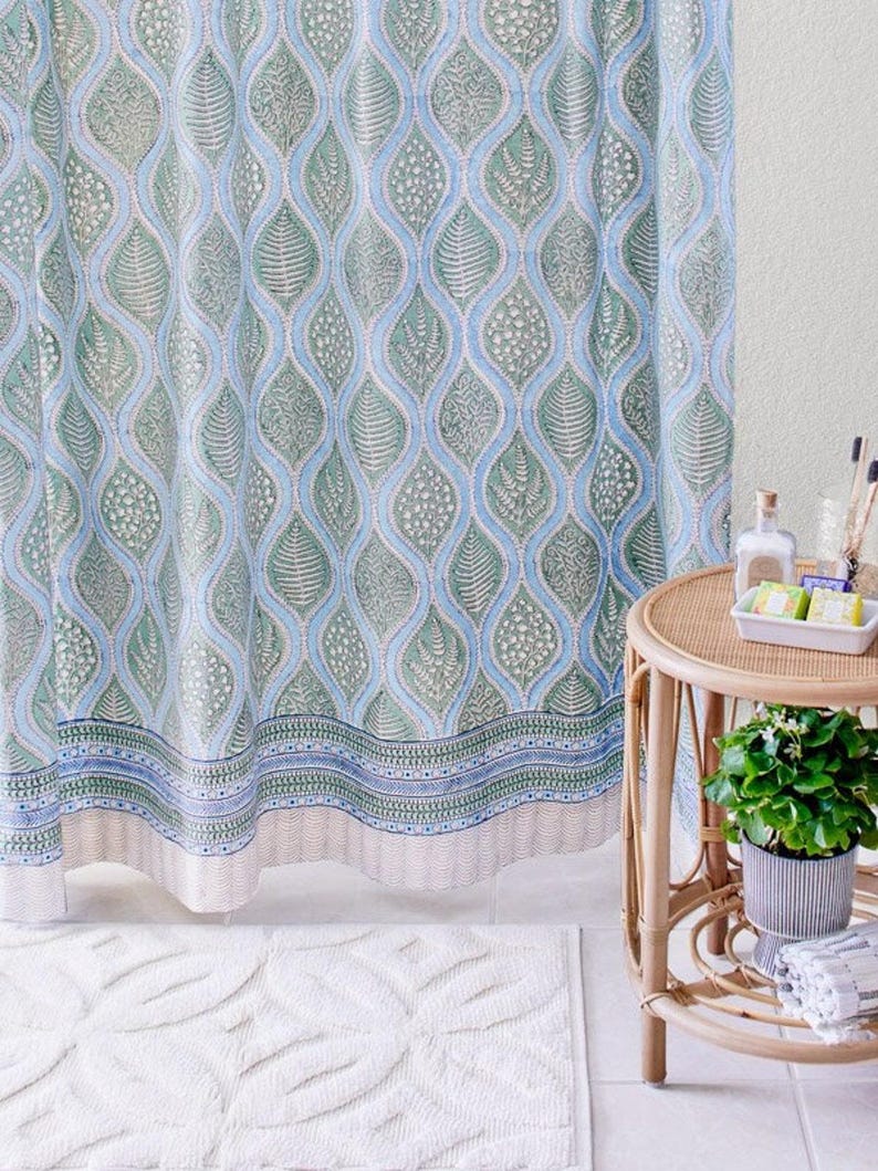 72x72 Extra Long Shower Curtains, Buttonhole Curtain, Moroccan Cotton Curtain, Floral Curtains, Bathroom, Summer Hosting ~ Woodland Ferns CP Woodland Ferns