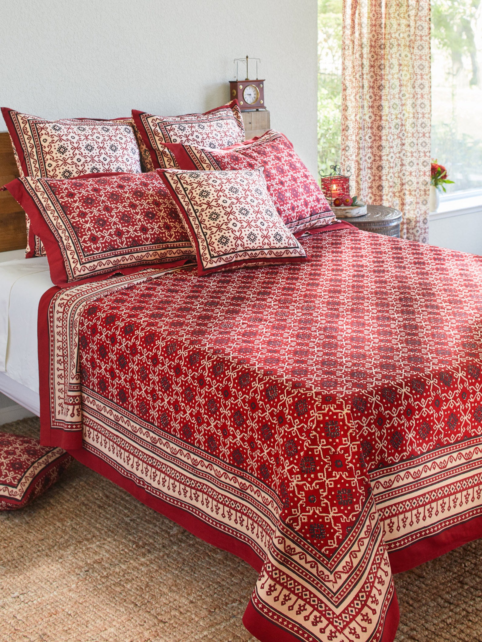 Ruby Kilim Bedding Rustic Red Black Blanket Luxury Throw Etsy