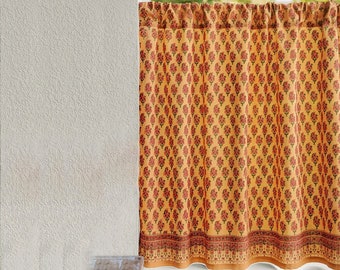 Sari Curtains, Indian Kitchen Curtain, Moroccan Curtains, Orange Block Printed Curtain, Indian Curtain, Sari Kitchen Curtain,Fabric Curtains