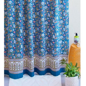 Shower Curtains, Indian Block Print Curtains, Moroccan Shower Curtain, Boho Curtains, Home Improvement, Bathroom ~ Enchanted - Blue