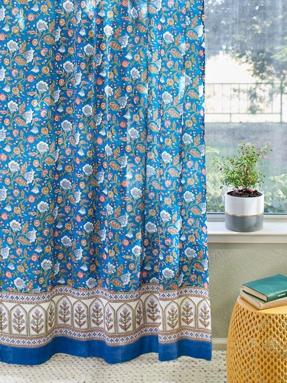 LSW Blue Flower Petals Deluxe Fabric Shower Curtain with Rings LSW Blue Flower Petals Deluxe Fabric Shower Curtain with Rings