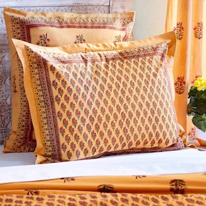 Indian Cotton Pillow Case, Bohemian Cushion Cover, Orange Pillow Sham, Ethnic Printed Sham, Floral Pillow Case, Gipsy Sham ~ Indian Summer