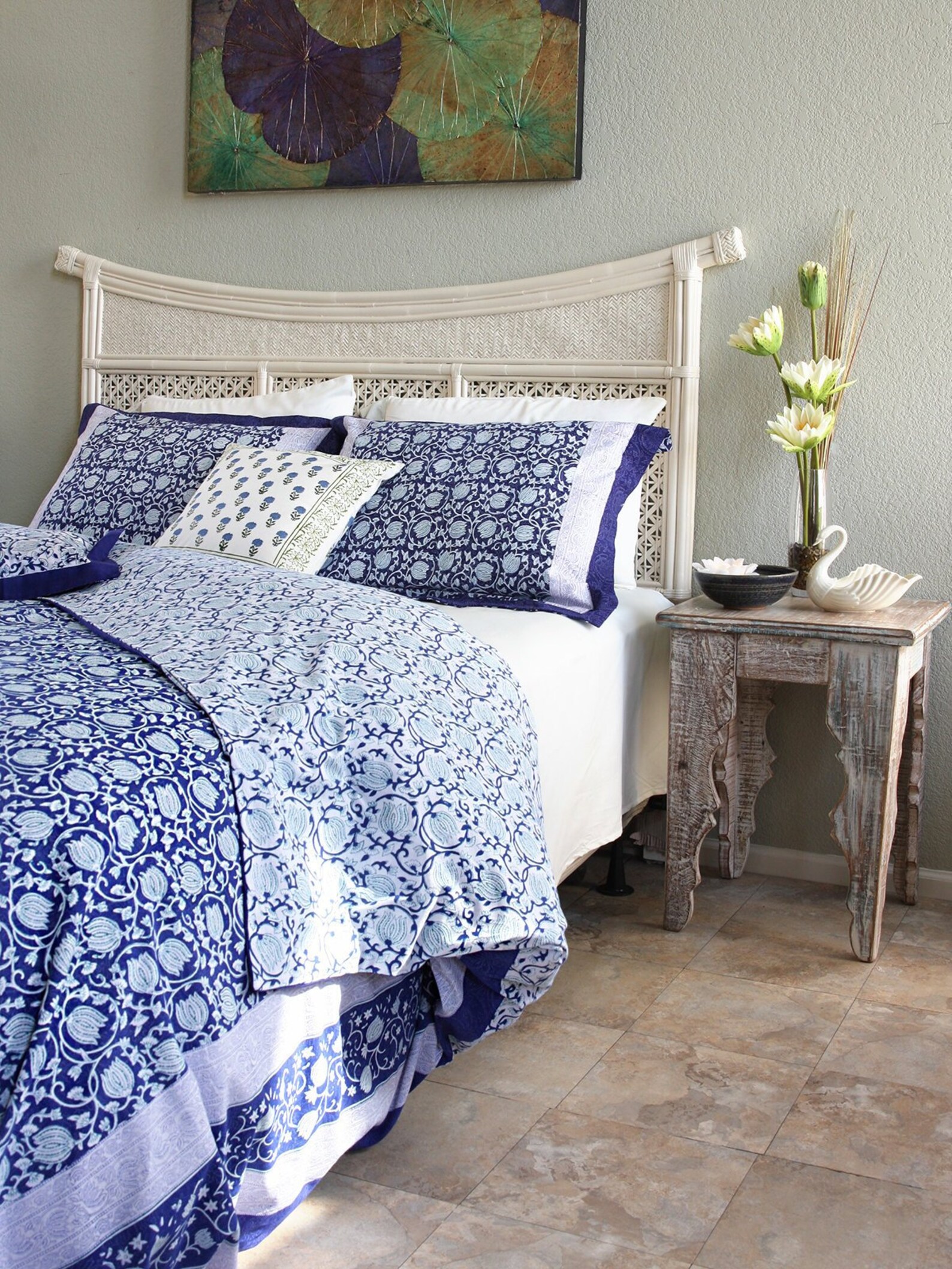 Midnight Lotus Asian Blue Duvet Cover Oriental Floral Duvet Etsy