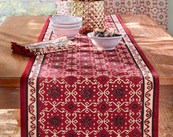 2 Colors Fennco Styles Holiday Drawn Work Thread Design Table Runner Red, 16x72 Table Runner