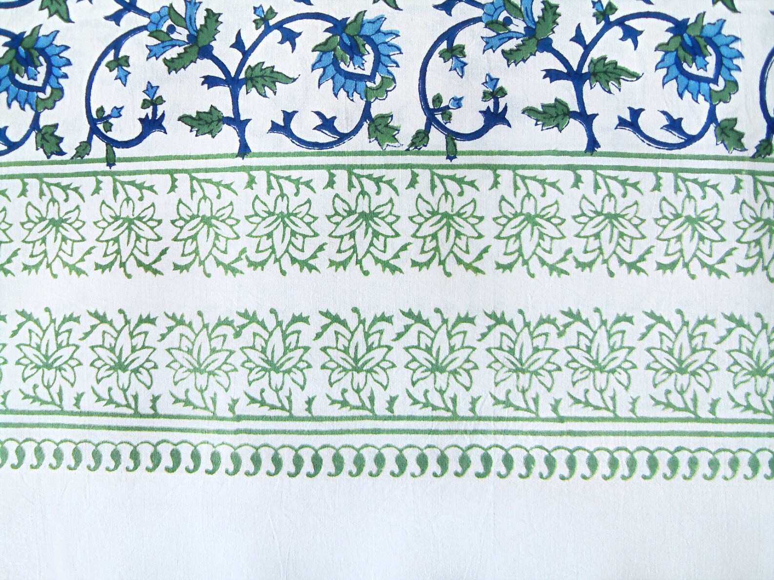 Moonlit Taj Turquoise Floral Round Tablecloth - Hand Block Printed Cotton, 70 Inches Round - View #13
