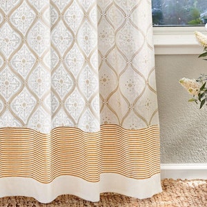 Vanilla Glace tab top sheer curtains - White and gold sheer curtains panel - 84 inch rustic modern cotton curtains