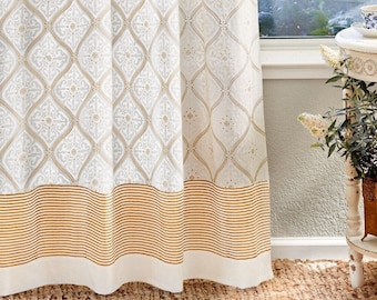 Vanilla Glace tab top sheer curtains - White and gold sheer curtains panel - 84 inch rustic modern cotton curtains
