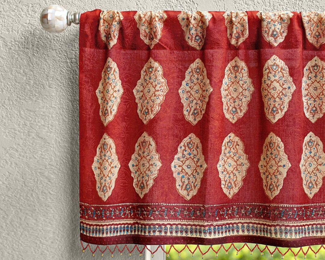 Spice Route Red Kitchen Valance Curtain, Cafe Curtains, Moroccan