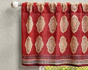 Spice Route ~ Red Kitchen Valance Curtain, Cafe Curtains, Moroccan Valance, Modern Farmhouse Valance, Red Kitchen Curtain,Mid Century Modern