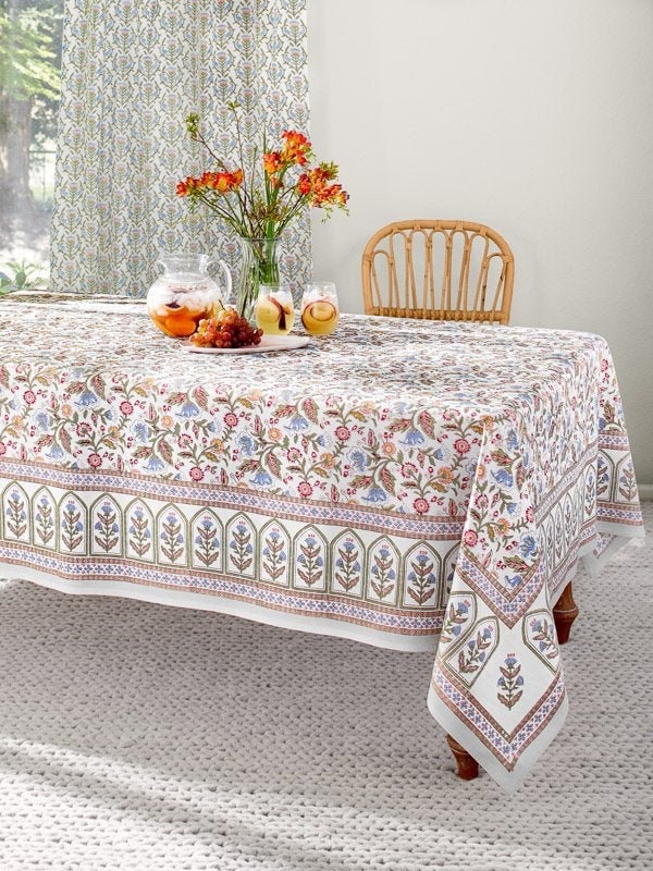 Outdoor Rectangle Tablecloth Floral Block Printed Cover Moroccan Block Print Cover Cottagecore Saffronmarigold Enchanted
