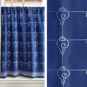 Moroccan Cafe Curtains, Summer Curtains, Oriental Curtains, Blue Sheer Curtains, Indian Print Window Curtains Panel  ~ Pacific Blue (CP)