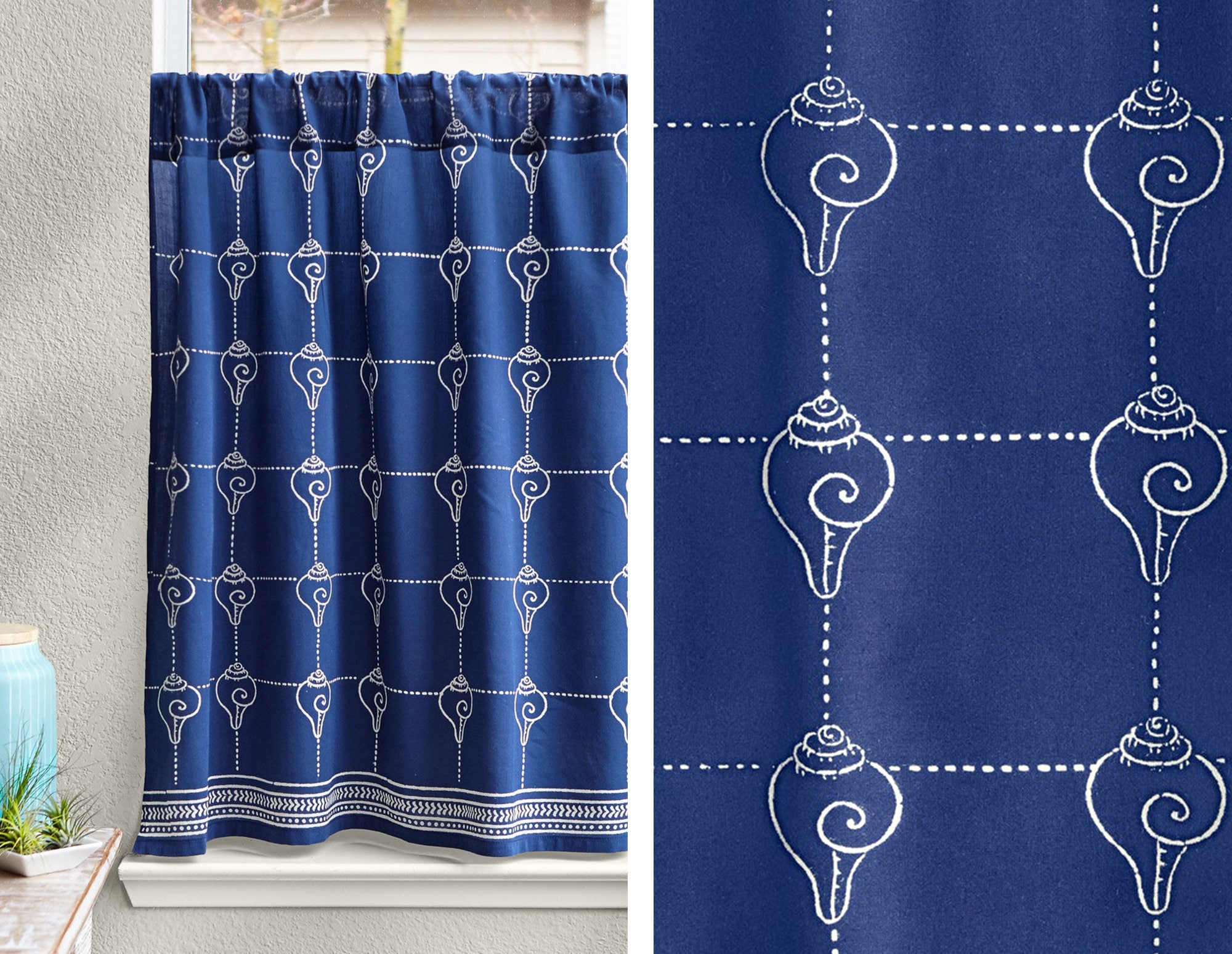 LSW Blue Flower Petals Deluxe Fabric Shower Curtain with Rings 