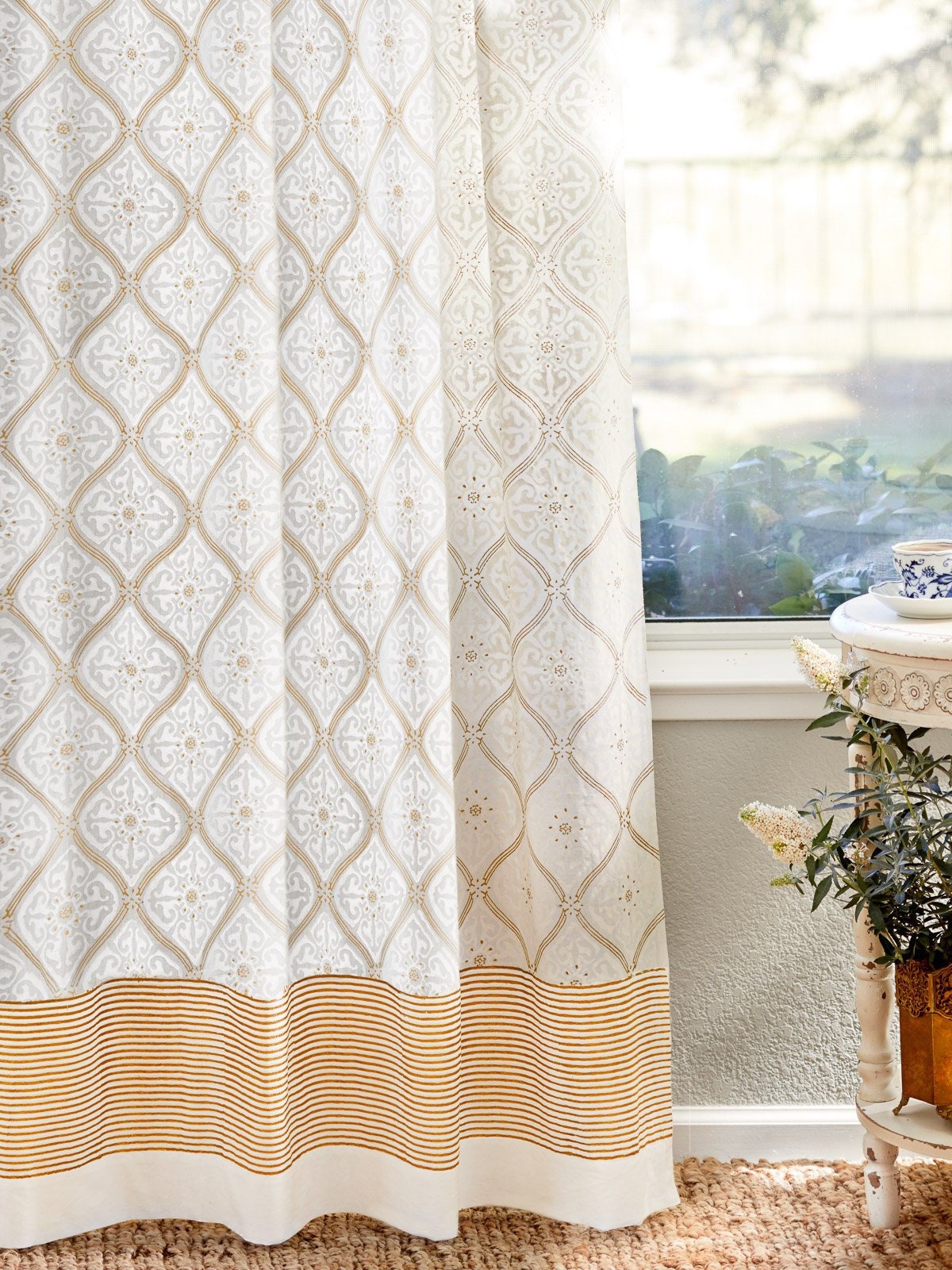 Buy Vanilla Glace Tab Top Sheer Curtains White and Gold Sheer