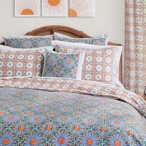 Moroccan Duvet Cover, Indian Hand Block Print Duvet Cover, Boho Bedding, Housewarming Gift, Queen Size, King Size ~ Mosaique Bleue - Sky Mosaique Bleue-Earth
