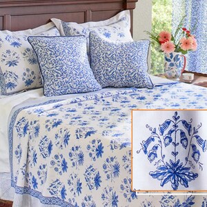 English Gardens Bedspread, Blockprint Bedspread, French Provincial Bedspread, Indian Bedspread, Floral Bedspread, Cottagecore Bedspread