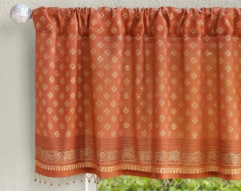 Shimmering Goldstone ~ Orange Valance, Coral Valance, Orange Sheer Curtain, Red Orange Curtain,Valance Curtains For Living Room,Boho Curtain