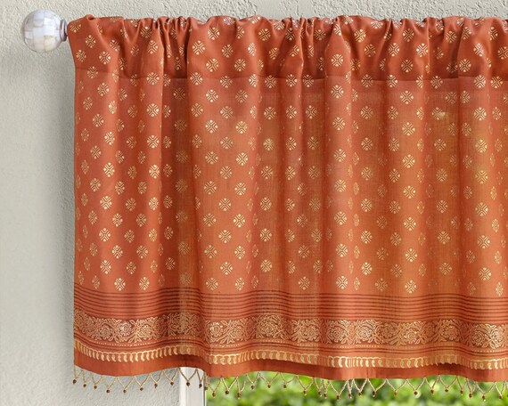 Shimmering Goldstone Orange Valance Coral Valance Orange Sheer