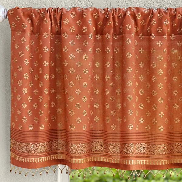 Shimmering Goldstone ~ Orange Valance, Coral Valance, Orange Sheer Curtain, Red Orange Curtain,Valance Curtains For Living Room,Boho Curtain