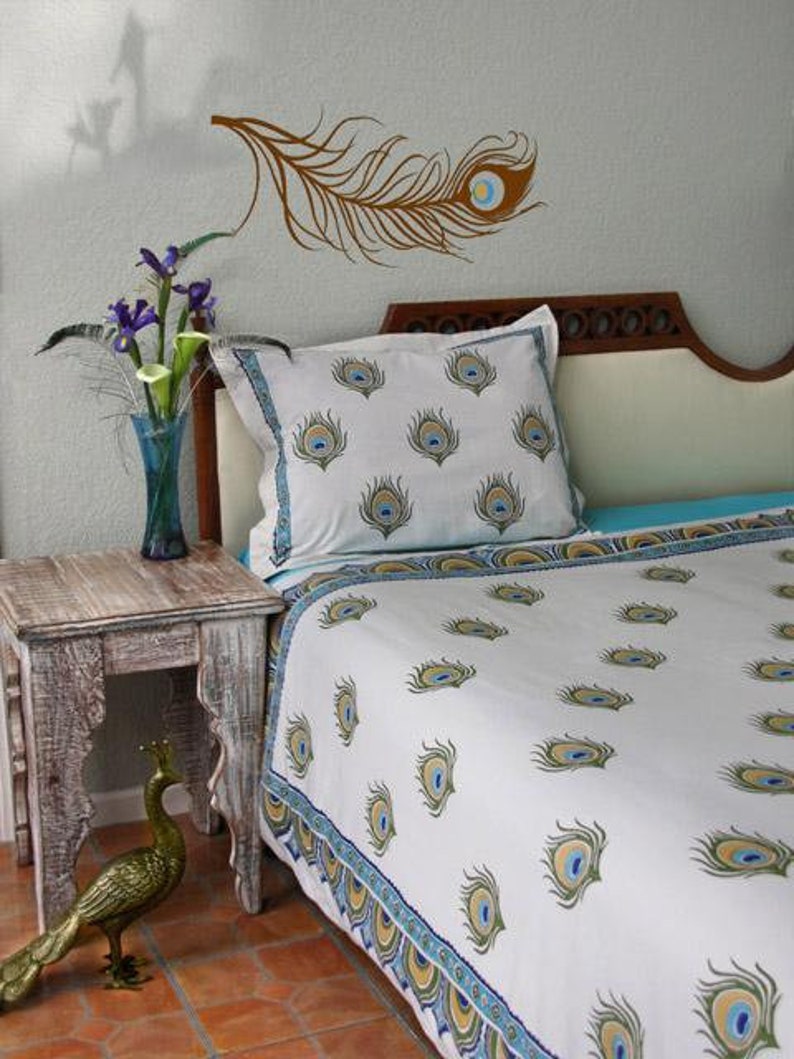 Dance O Peacock Peacock Feather Ivory Duvet Cover Etsy