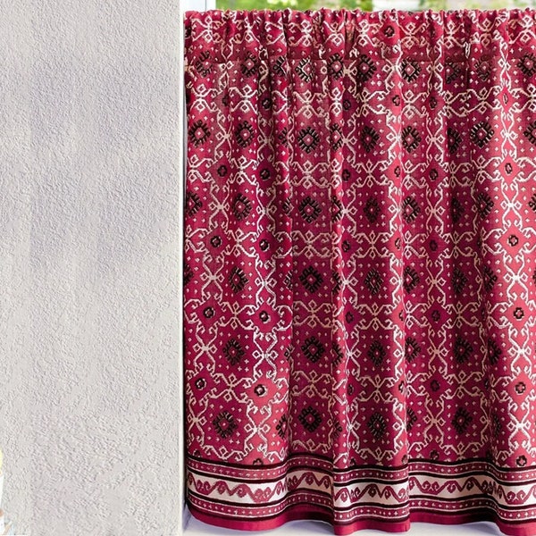 Ruby Kilim ~ Kitchen Curtains, Red Rustic Curtains, Cafe Curtains, Cozy Room Decor, Moroccan Curtains, Indian Curtain, Voile Curtains, Boho