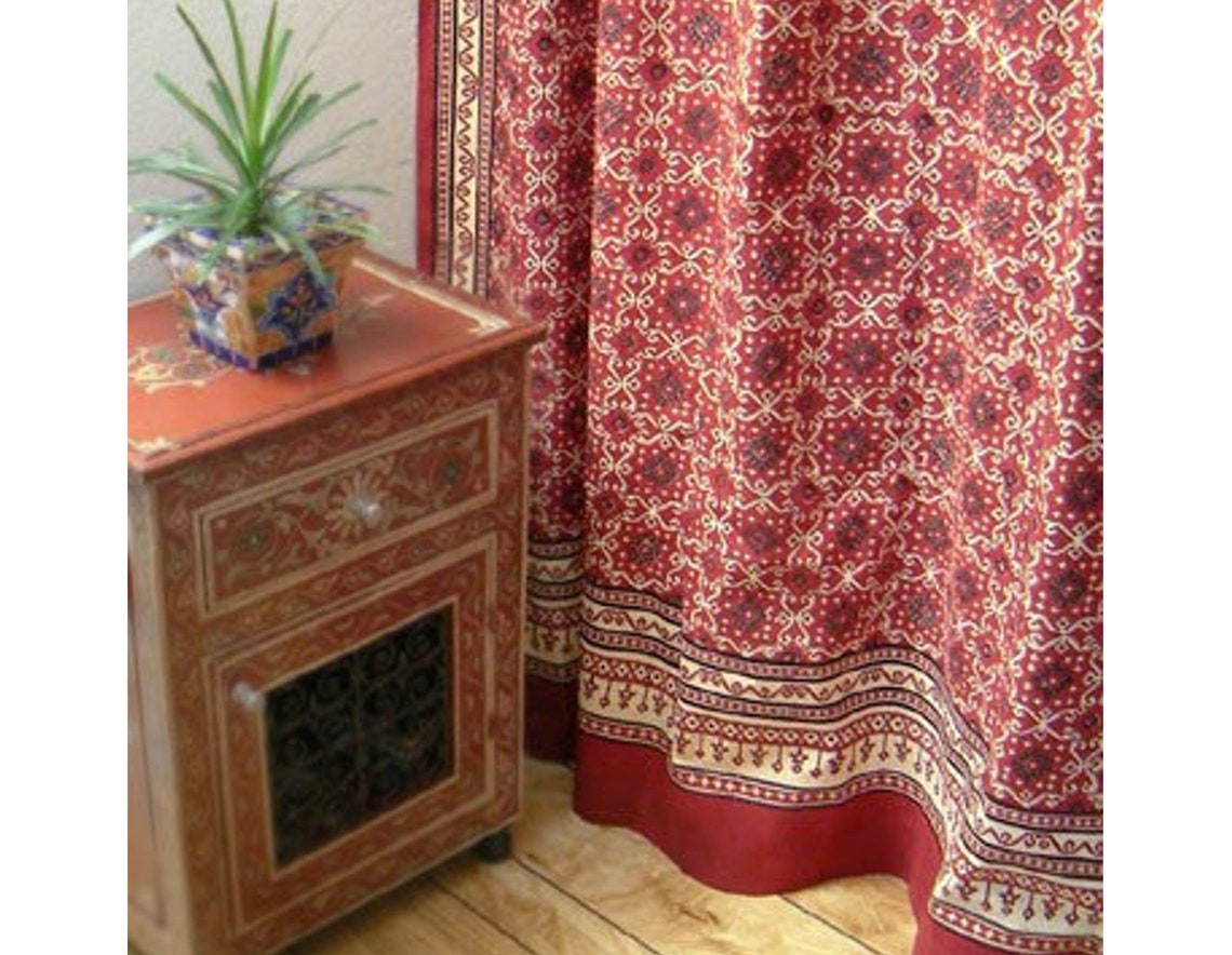 Ruby Kilim Rustic Designer Red Black Fabric Shower Curtain Etsy