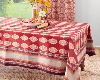Moroccan Table Cloth, Marrakesh Linen Cover, Turkish Tablecloth, Exotic Tablecloth, Block Printed Table Linen, Indian Tablecloth-Spice Route