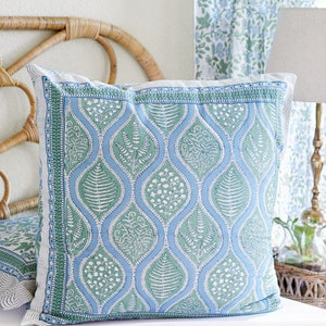 Botanical Euro Sham Cover, Indian Block Print Cover, Pillow Case, Square Euro Sham, Decorative Pillow, Handmade Euro Sham ~ Woodland Ferns