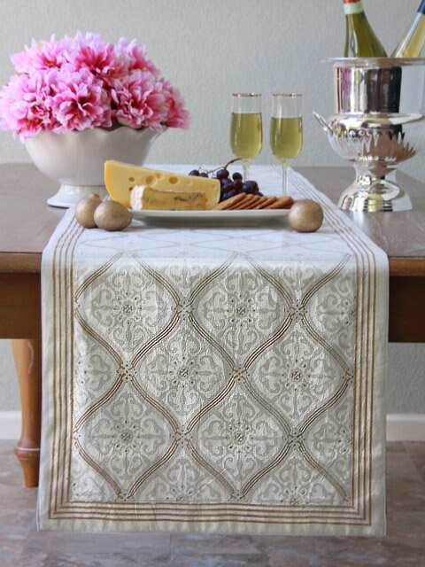 White and Gold Table Runner Luxury Table Decor Vanilla Glac