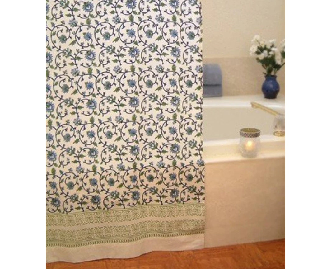 Moonlit Taj Block Print Shower Curtain Indian Shower Etsy