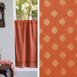 Shimmering Goldstone ~ Sari Curtain, Cafe Curtain, Orange Gold Curtain, Kitchen Curtains, Moroccan Curtain, Modern Farmhouse Curtains