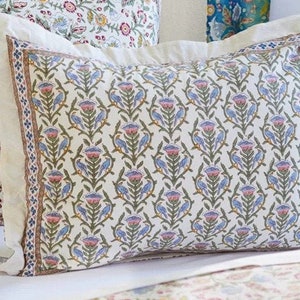 Indian Block Print Pillow Case, French Country Pillow Cover, Floral Pillow Sham, Cottagecore Decor, Boho Pillowcase ~ Enchanted - CP
