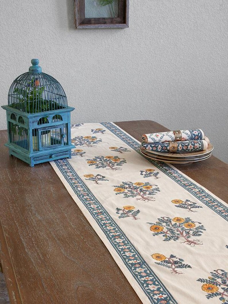 Wild Poppies ~ French Country Yellow Botanical Table Runner