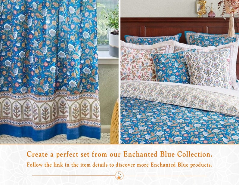 May include: A blue and white floral patterned bedspread and pillow set. The bedding features a traditional Indian design with a blue background and white floral accents. The set includes a duvet cover, pillowcases, and a throw pillow.