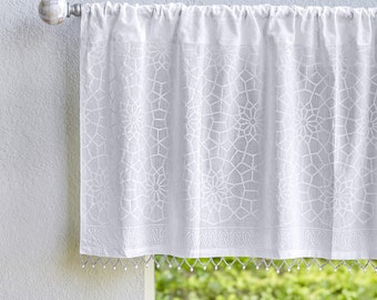 Hand Block Print Curtains, Cotton Moroccan Valance, White Lattice Curtains, Sheer Curtains, Beaded Valance, See Through ~ Royal Mansour