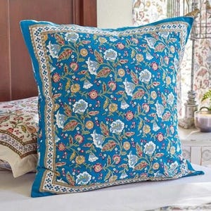 Euro Pillow Sham Cover, Floral Cushion Cover, Indian Throw Pillow Case, Decorative Pillow Cover, Pillow Decor, Bohemian, Enchanted - CP Enchanted - Blue