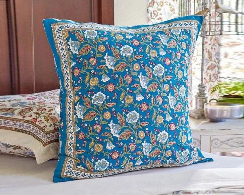 Euro Pillow Sham Cover, Floral Cushion Cover, Indian Throw Pillow Case, Decorative Pillow Cover, Pillow Decor, Bohemian, Enchanted - CP Enchanted - Blue