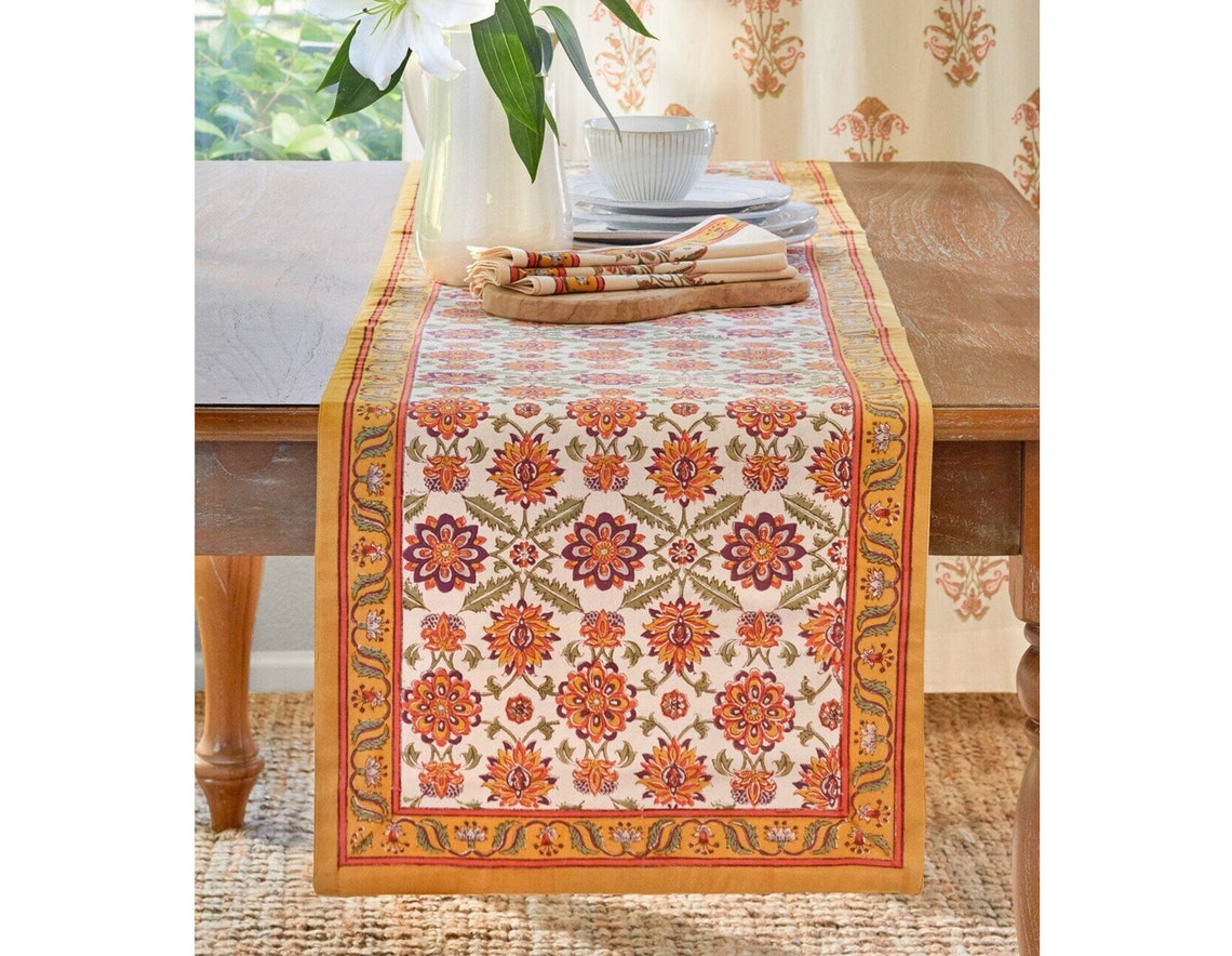 Orange Blossom Persian Table Runner Indian Table Runner Etsy