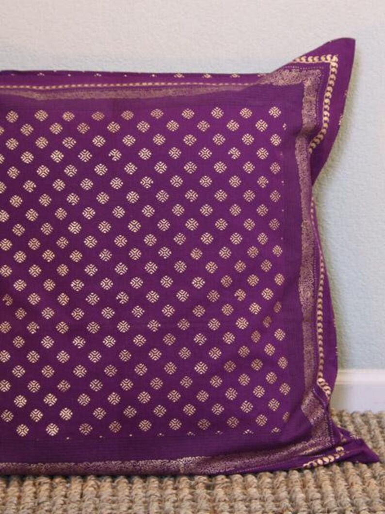 Mystic Amethyst ~ Plum Purple /& Gold Sari Print India Euro Sham