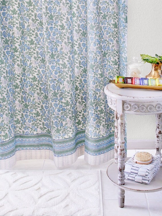 72x72 Extra Long Curtains, Buttonhole Shower Curtain, Moroccan Cotton Curtain, Floral Curtains, Bathroom, Chateaucore ~ Woodland Ferns CP