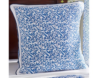 Blue Euro Sham, Indian Pillow Case, Block Print Pillow Cover, Soft Cotton Floral Sham, Cushion Cover,Throw Pillow Cover~English Gardens (CP)
